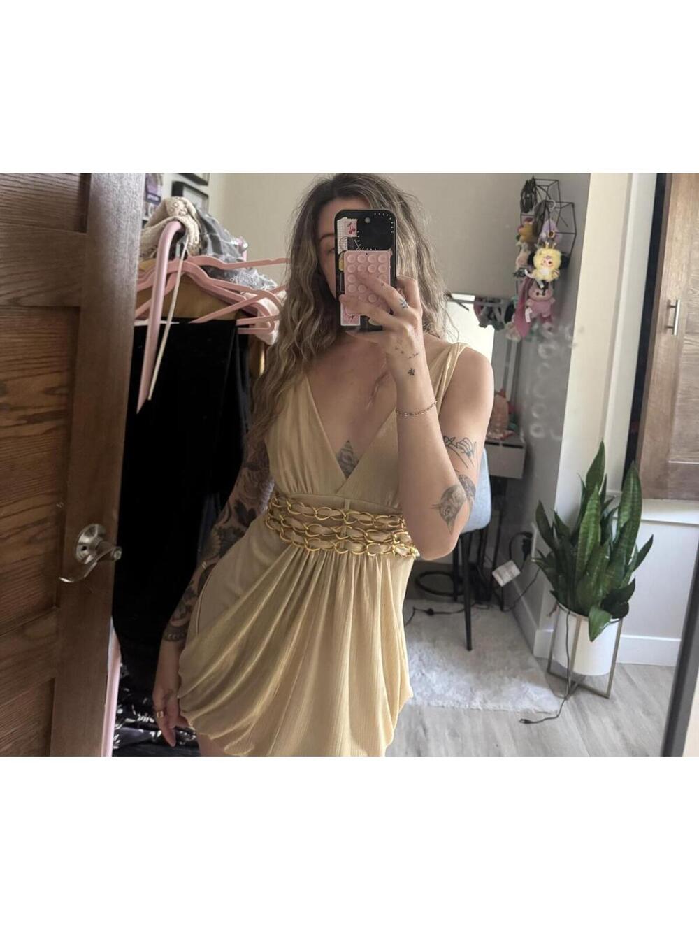 Bebe Gold Bubble Hem Tunic Top Y2K Fairycore Empire Waist Size S